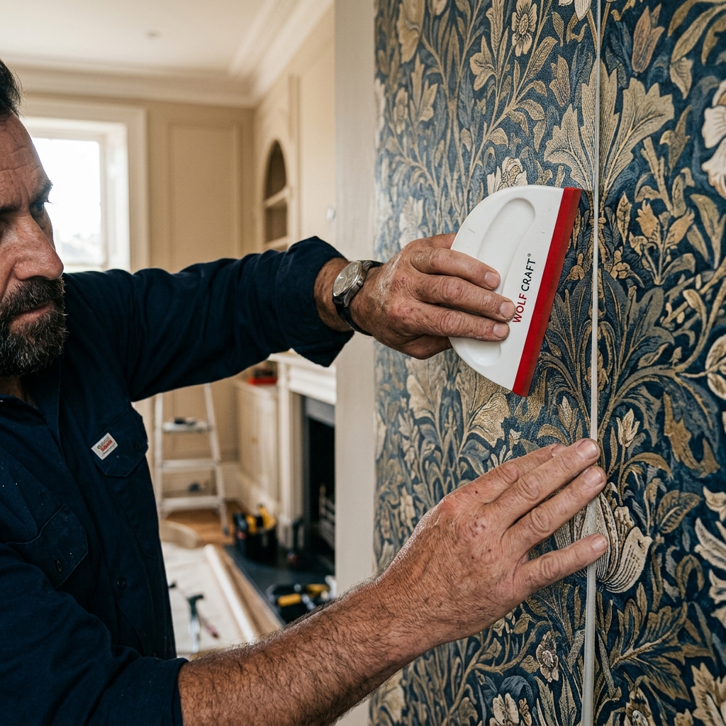 Lonnie working on wallpaper installation
